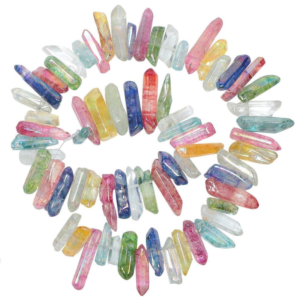 9861 Titanium Coated Rock Crystal Points Quartz Top Drilled Stone Loose